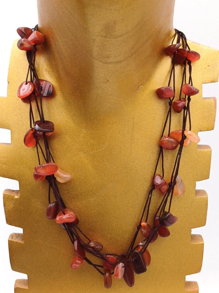 AGATA CORNIOLA COLLANA MULTIFILO CON PIETRA NATURALE - Immagine 3 di 4