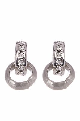NEW FOSSIL SILVER TONE,CRYSTAL,PAVE,GLITZ,OPEN LOOP STUD EARRINGS JOA00269998
