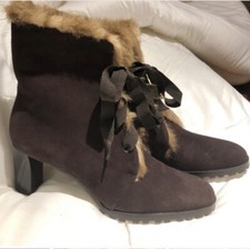 Brown Suede Lace Up Boots With Faux Fur Lining Nwot 9.5m Ann Taylor Loft