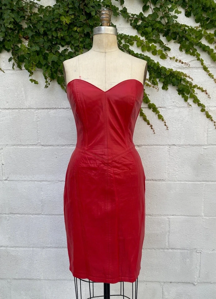 RARO 1980 diseñador Michael Hobam para North Beach cuero vestido Vixen Foto 3 de 4