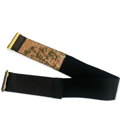 BCBGMaxazria black gold sequin stretch belt | eBay display picture 1