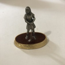 Vintage Pewter Women Golf Figure Ball Glazed Marble Gold Base