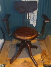A. H. Andrews Model 84M Deluxe Springback Arm Chair Wooden Leg Screw Base 1886