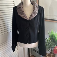 New Anne Giorgio Womens Jacket Blazer Ruffle Collar Single Breasted Cropped | L