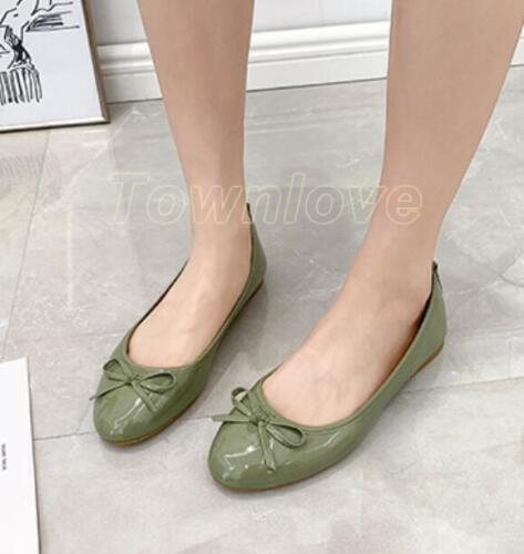 Womens Ballet Flats Patent Leather Round Toe Slip on Casual Loafers Shoes Size - Picture 1 of 17