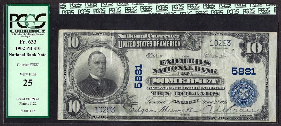 🇺🇸 KY 1902 $10 ♚♚SOMERSET, KENTUCKY♚♚ PCGS VERY FINE 25 HARD TO FIND!!! - Image 2 of 3