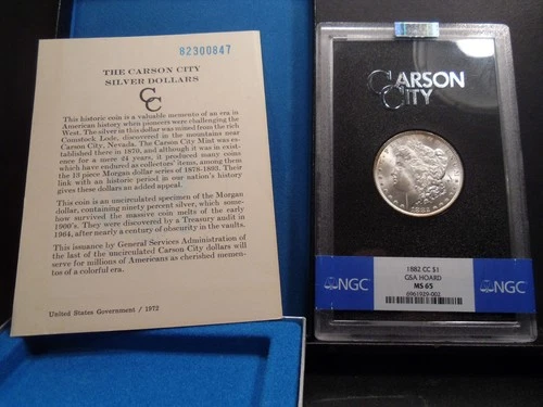1882-CC MS65 GSA Hoard Morgan Silver Dollar NGC Certified Gem with Box/COA