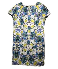  Talbots Womens Size 20 W  White W/Floral Linen Blend  Lined Short Sleeve Dress