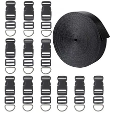 12 Yards Black Nylon Heavy Webbing Straps with Set Plastic 1 Inch Flat Side
