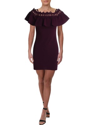 BCX Womens Purple Spaghetti Strap Off Shoulder Short Party Sheath Dress 0