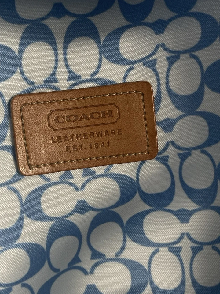 Sombrero Coach Azul Cubo M/L Nylon Logo Forro Rayas Banda Borde Cuero Foto 4 de 4