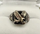 VTG Black Hills Gold Onyx Eagle Ring Sterling Silver 10k SZ7 Estate Signed Read