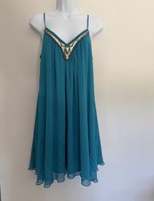 Express Turquoise Chiffon Chemise Dress V-Neck Sequin Beaded Size M. NWT.