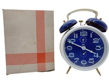 Vintage MCM Waltham Double bell Alarm Clock White Blue Rare West Germany Tested