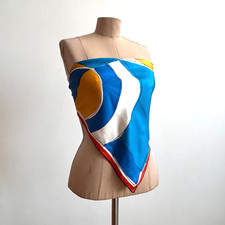 Vtg 1960s 70s VERA NEUMANN Scarf Red Gold Blue 60's Palm Royale Chic 25" x 25"