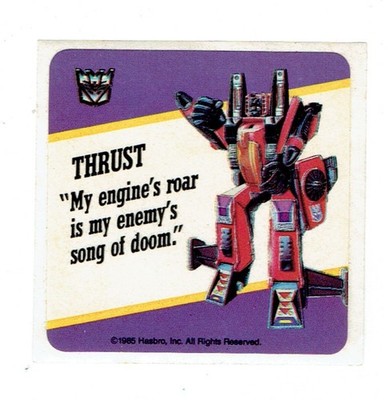 1985 Hasbro Transformers Card Series 1 Sticker Thrust