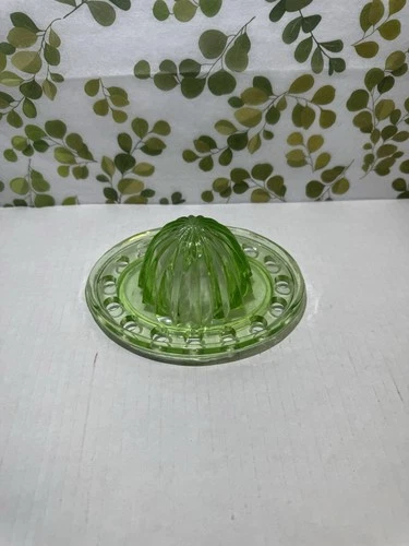 Vintage Depression Vaseline Uranium Glass Citrus Reamer Glass Juicer