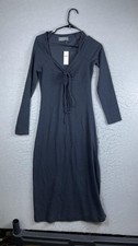 By Anthropologie Dress Womens Small Black V Neck Tie Front Bodycon Midi Jersey