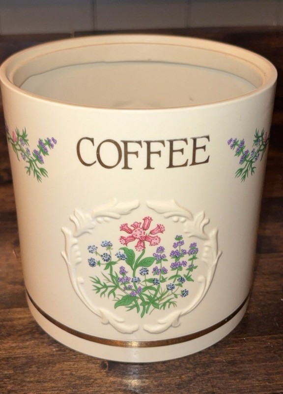 Lenox Spice Garden Coffee Canister 1993 Fine Porcelain Floral Ivory