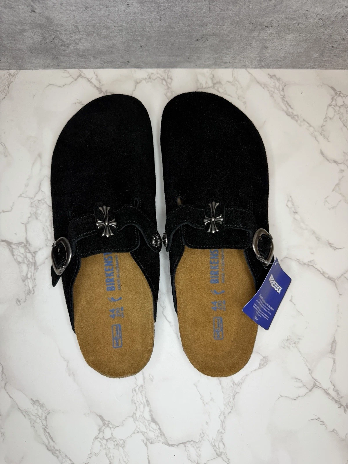 Chrome hearts Custom Birkenstock Mens Boston Black Suede Slip On Size M9, M9.5