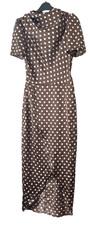 PrettyLittleThing Polka Dot Tulip Midi Dress Brown Satin Women UK 6