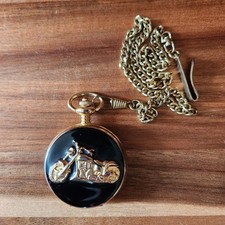 M.Z Berger Quartz Pocket Watch Motorcycle Goldtone Biker Timepiece