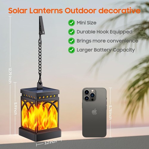 4 Pack Solar Lanterns Outdoor Waterproof Flickering Flame Hanging Garden Decor - Picture 7 of 7