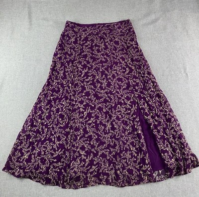 Sézane Tabata Midi Skirt Purple Leaf Print Women s Size 38 NWT