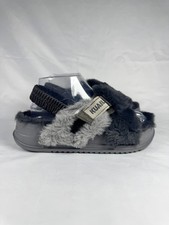 KuaiLu Womens US 8 Slippers Black Fuzzy Faux Fur Criss Cross Slingback Platform