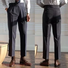 Formal Men's Gurkha High Waist Striped Straight Pants Business Casual Trousers