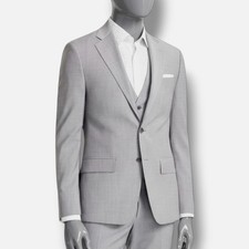 Calvin Klein Men Gray Slim-Fit Lined Wool-Blend Stretch Suit Jacket Size 48R