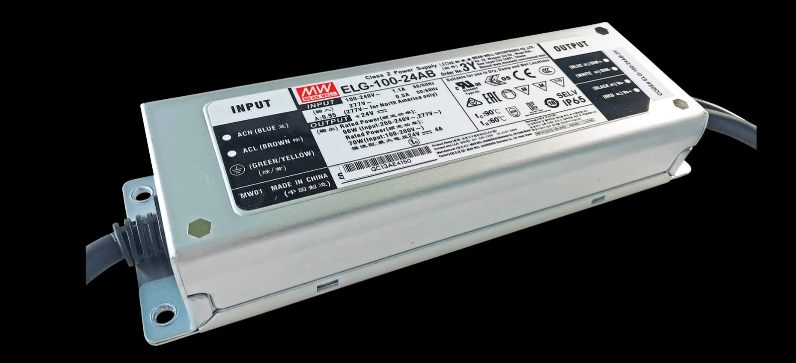 Alimentation LED 24V transformateur Mean Well ELG-100-24AB-3Y pilote 96W PFC dim