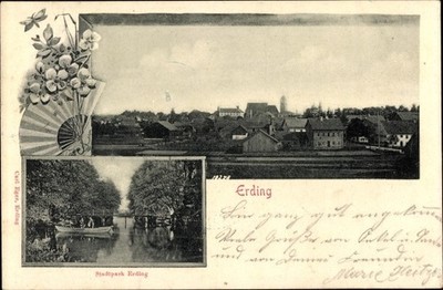 Postcard Erding in Upper Bavaria, view of the village, city park, fans - 10708921