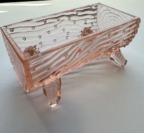 Fenton-L.G. Wright Pink Depression Glass Log Shaped Cracker Holder