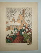 Vtg Christmas Card HAPPY SWEET FAMILY in Front of Big Home Winter Scene 1930's?