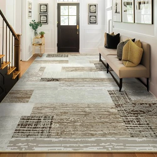 Large Area Rugs,Modern Geometric Patchwork Floor Decor for 5x8 Feet Beige - Image 2 of 4