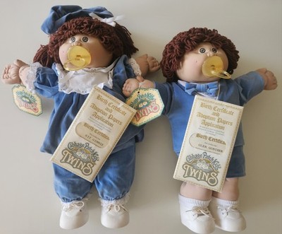 Vintage 1985 Cabbage Patch Kids Twins Blue Velvet Both Pacis All Papers Complete
