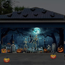 7 X 16 Ft Halloween Garage Door Cover, Large Spooky Garage Door Banner Backdrop