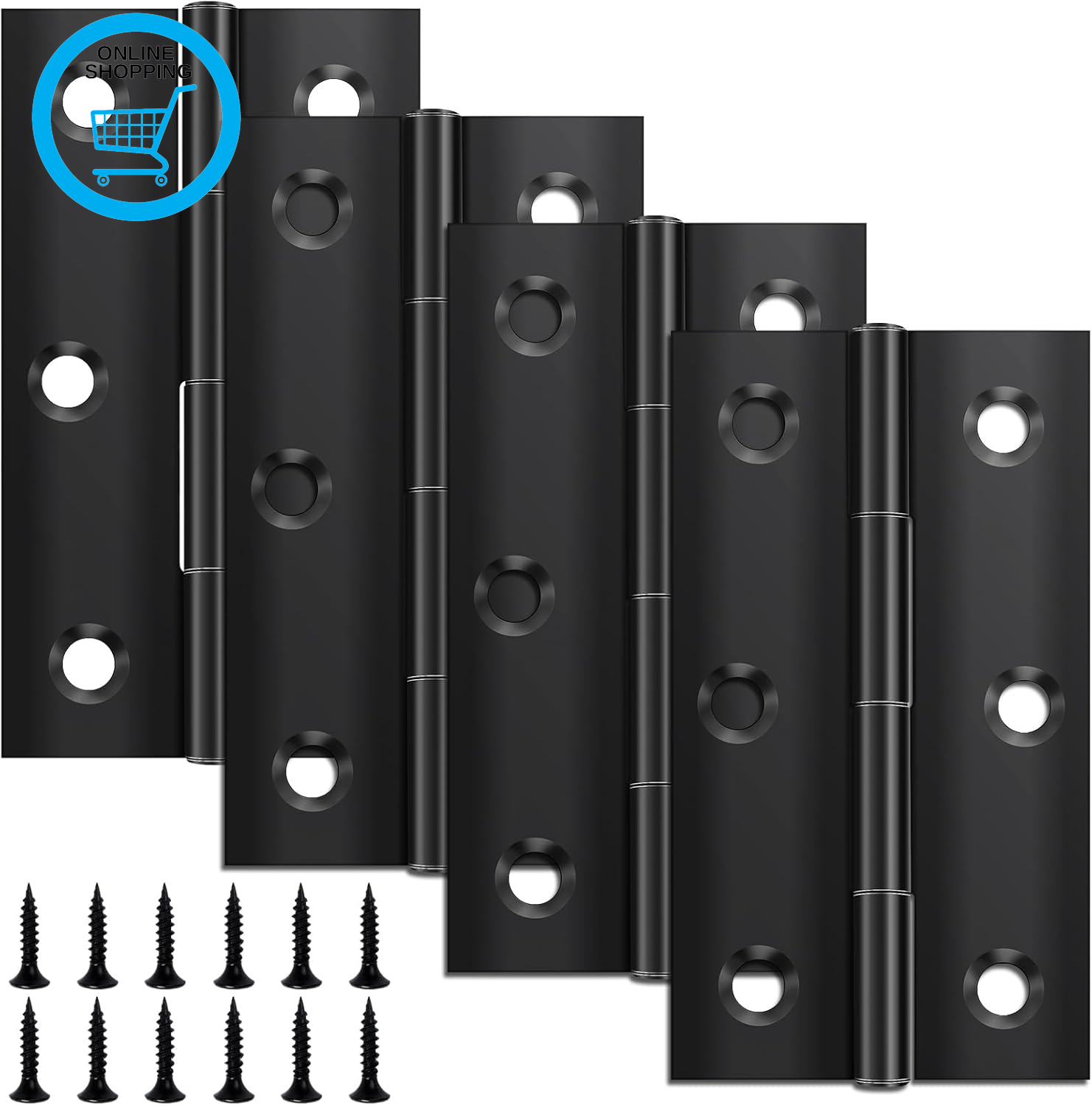 4 Pcs Door Hinges 68Mm × 38Mm, Black Stainless Steel Hinges for Wood, Butt Hinge