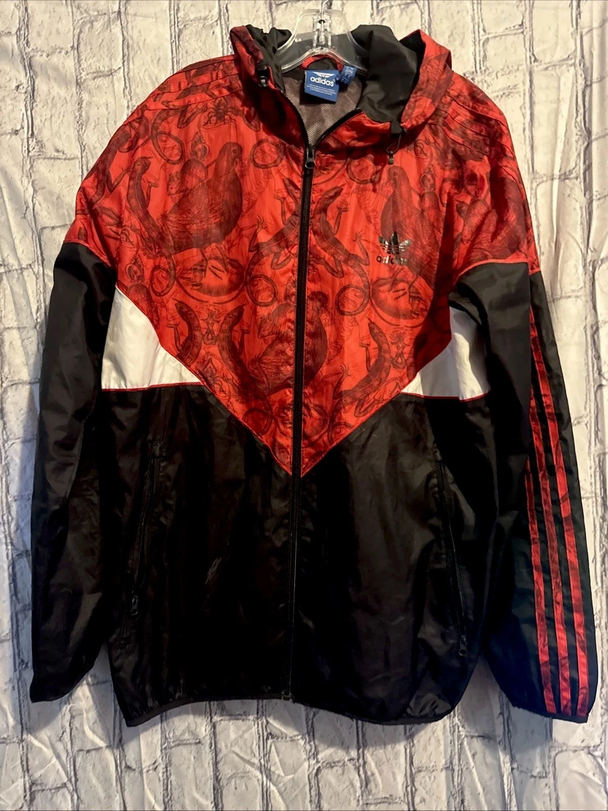 Adidas Vintage Mens Night Creatures Full Zip Windbreaker Jacket Red Black-Size L