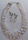 Double Strand AB Cut Crystal Necklace and Drop Earrings Set Parure Vintage — photo 3