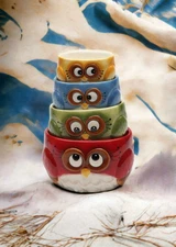 Ceramic Colorful Owl Measuring Cups (4 Pcs Set), Home Décor, Gift for Her, Gift