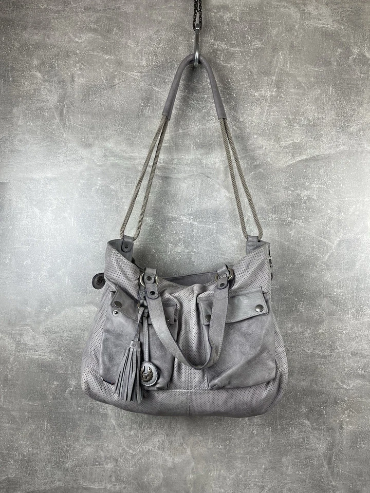 Bolso de Hombro Belstaff Logo Cuero Avant Garde Gris Cuero Hecho en Italia Foto 4 de 4