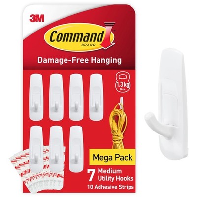 Command Allzweckhaken, Medium, Vorteilspackung mit 7 Haken in weiß und 10 selbstklebend