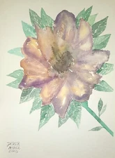 Purple flower original signed watercolor painting 11 x 14 inches