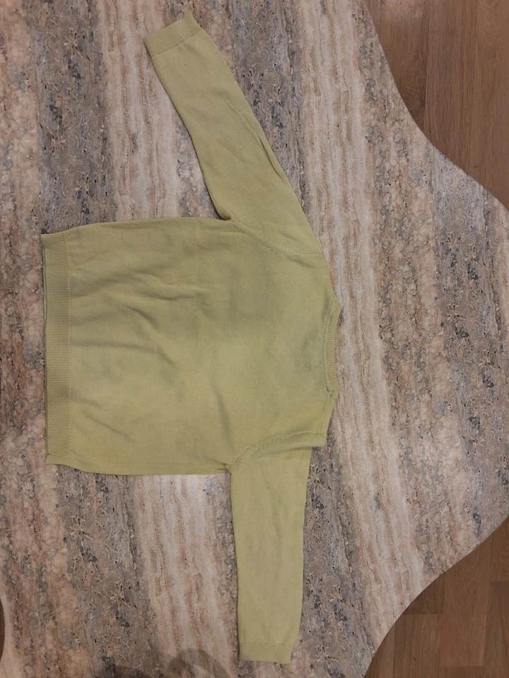 Suéter Bonpoint vintage amarelo pastel gola V puxar criança primavera, outono - Imagem 4 de 4