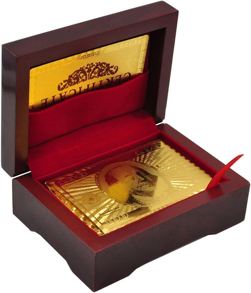 Luxury 24K Gold Foil Poker Playing Cards with Wooden Gift Box, Premium Waterproo