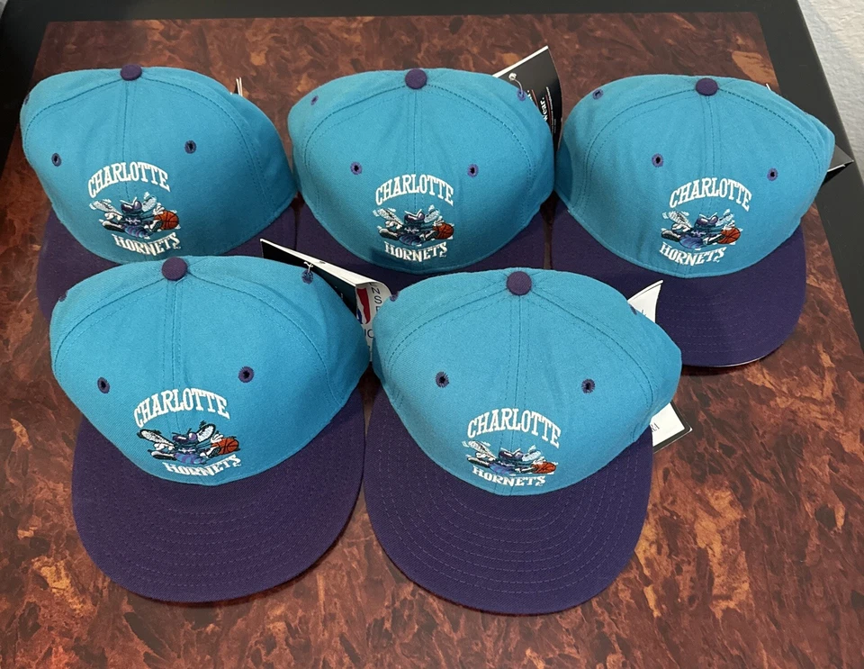 DE COLECCIÓN 1990 CHARLOTTE HORNETS 100% LANA EE. UU. AJUSTADO Gorra 5 piezas Paquete de bonificación Foto 2 de 4