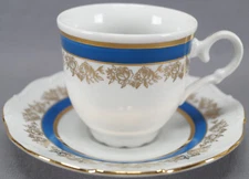 M&Z Austria Gold Rose & Peacock Blue Coffee Cup & Saucer Circa 1918 - 1939