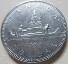 1982 Canada Canoe Nickel Dollar Coin. Canadian $1 Dollar